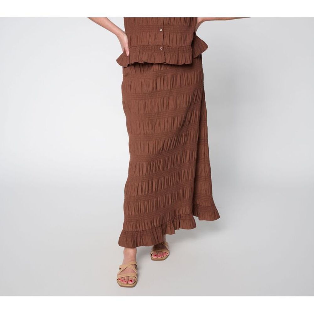Me by Jennie Garth Women's Petite Skirt PL Smocked Southampton Maxi Brown